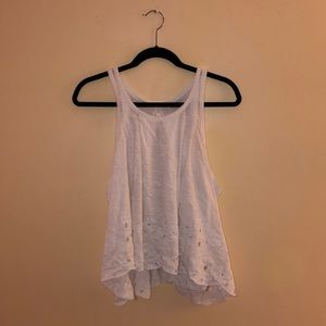Free People White Tank Top with Keyhole Back